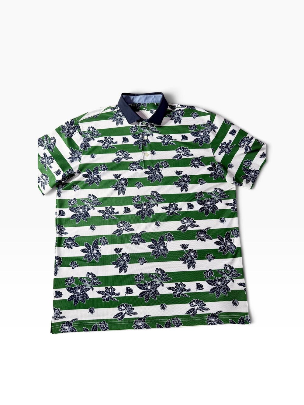 Puma Golf Polo Men’s Large Green White Navy Floral Stripe Performance Shirt